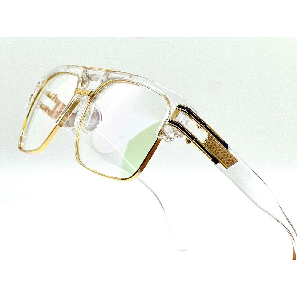 Sunglasses Clear Frame Gold Accents Hip Hop Fashion Men Street Wear Lentes Gafas